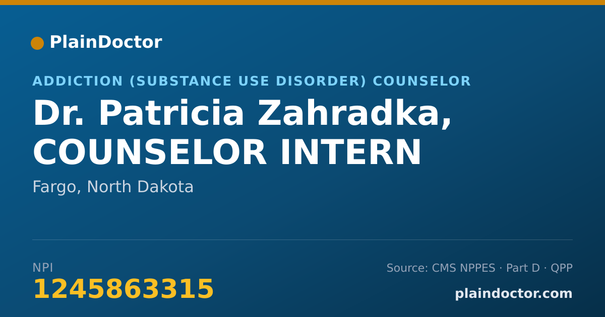 Shareable card for Patricia Zahradka, COUNSELOR INTERN - Addiction (Substance Use Disorder) Counselor, Fargo, ND