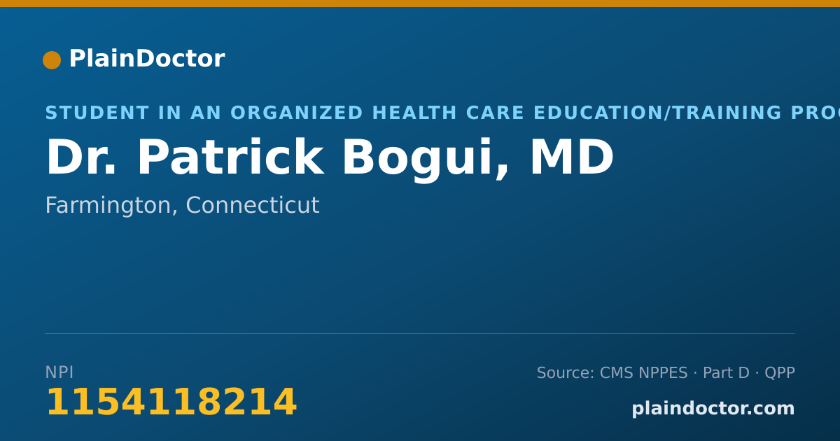 Shareable card for Patrick Bogui, MD - Student in an Organized Health Care Education/Training Program, Farmington, CT