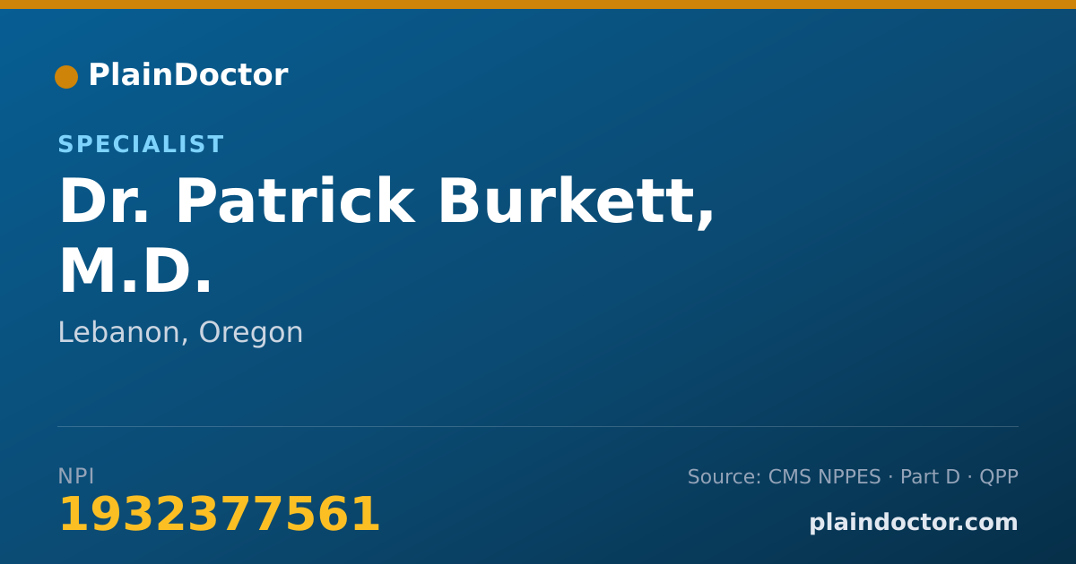 Shareable card for Patrick Burkett, M.D. - Specialist, Lebanon, OR