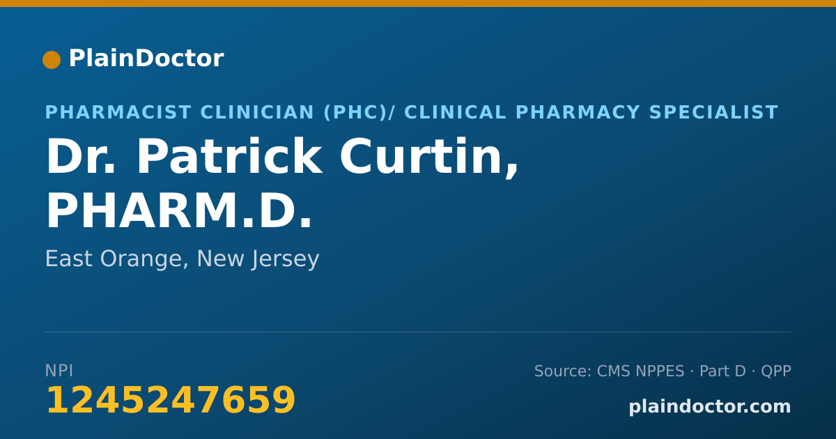 Shareable card for Patrick Curtin, PHARM.D. - Pharmacist Clinician (PhC)/ Clinical Pharmacy Specialist, East Orange, NJ
