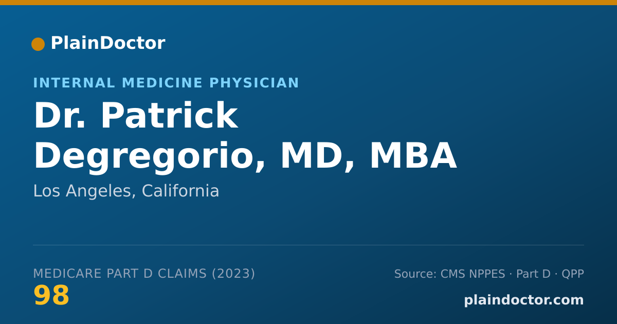 Shareable card for Patrick Degregorio, MD, MBA - Internal Medicine Physician, Los Angeles, CA