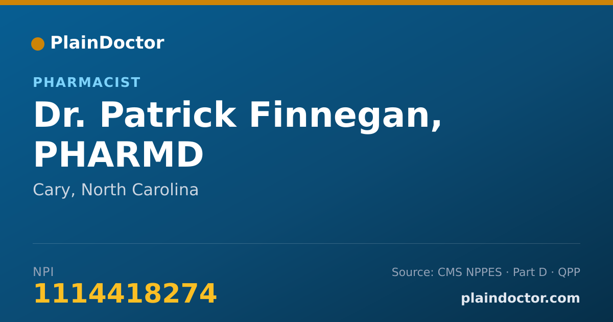 Shareable card for Patrick Finnegan, PHARMD - Pharmacist, Cary, NC