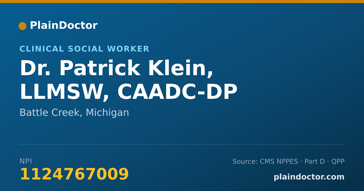 Shareable card for Patrick Klein, LLMSW, CAADC-DP - Clinical Social Worker, Battle Creek, MI