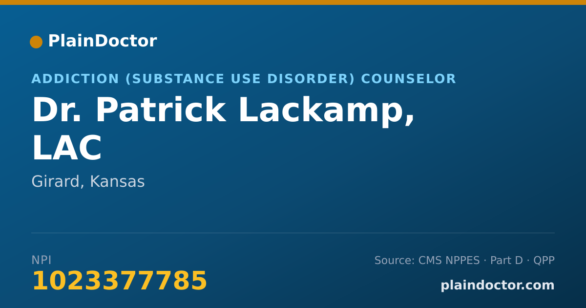 Shareable card for Patrick Lackamp, LAC - Addiction (Substance Use Disorder) Counselor, Girard, KS
