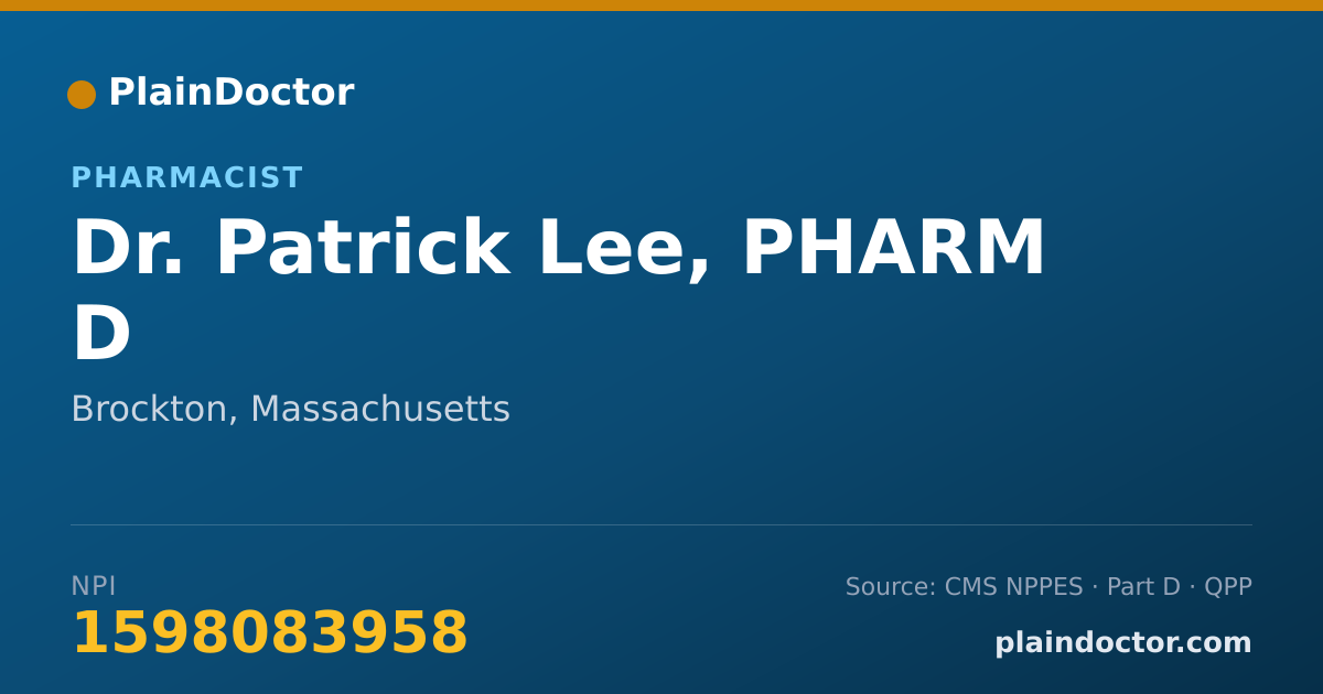 Shareable card for Patrick Lee, PHARM D - Pharmacist, Brockton, MA