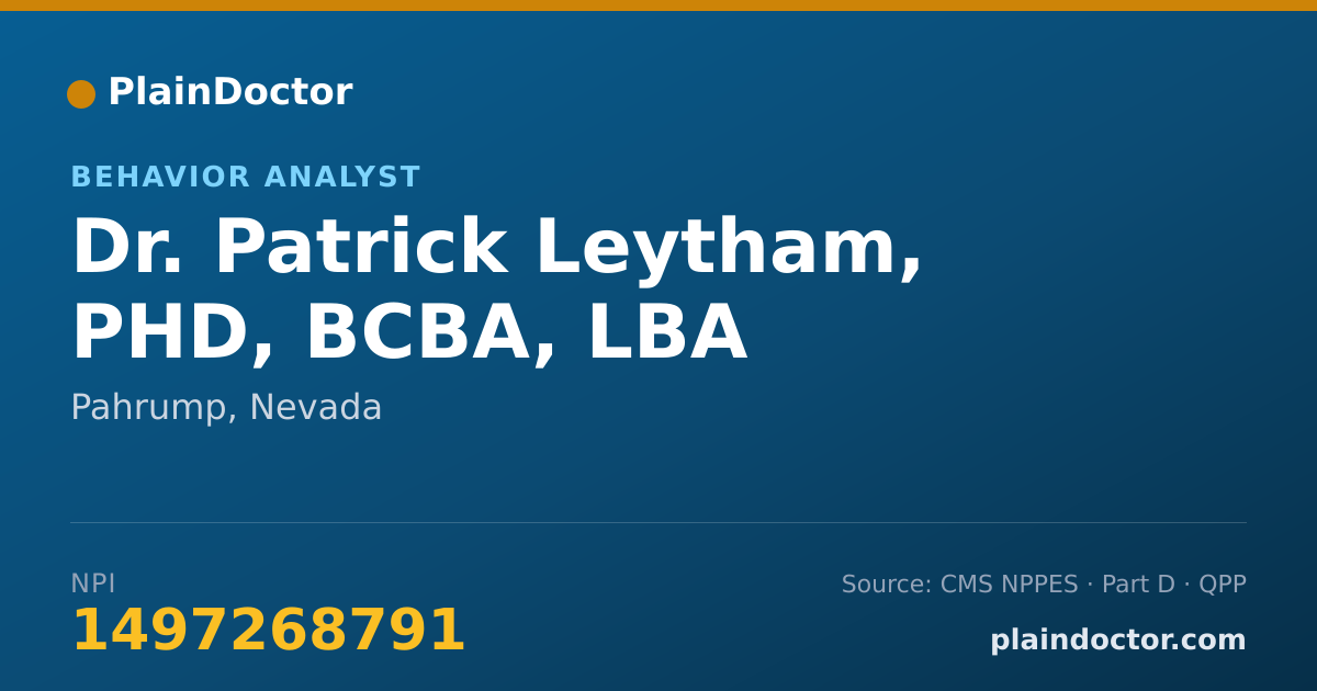 Shareable card for Patrick Leytham, PHD, BCBA, LBA - Behavior Analyst, Pahrump, NV