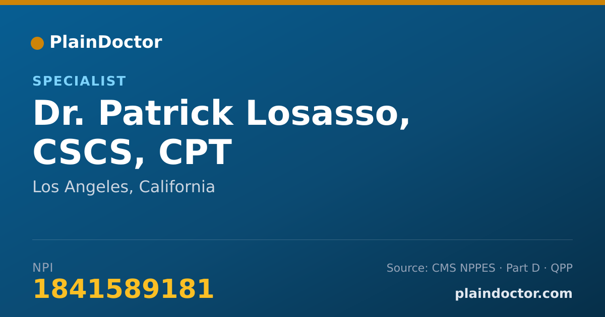 Shareable card for Patrick Losasso, CSCS, CPT - Specialist, Los Angeles, CA