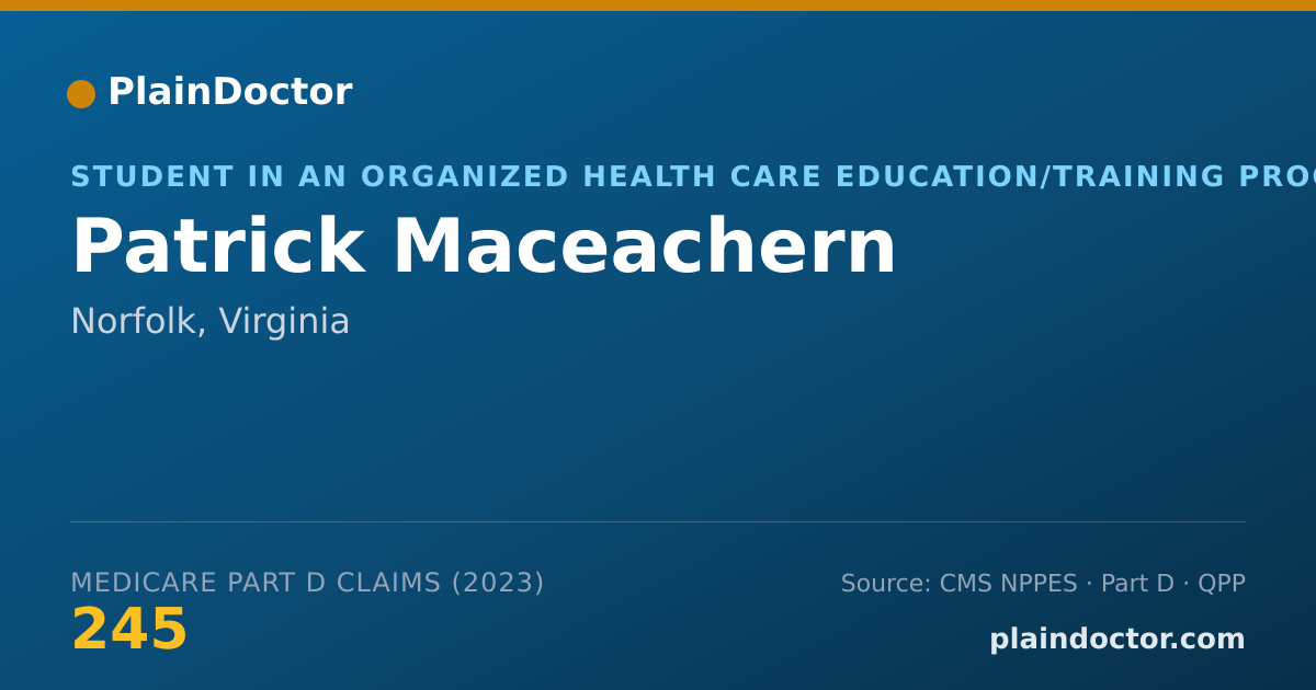 Shareable card for Patrick Maceachern - Student in an Organized Health Care Education/Training Program, Norfolk, VA