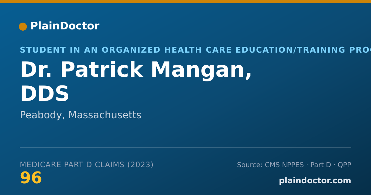 Shareable card for Patrick Mangan, DDS - Student in an Organized Health Care Education/Training Program, Peabody, MA