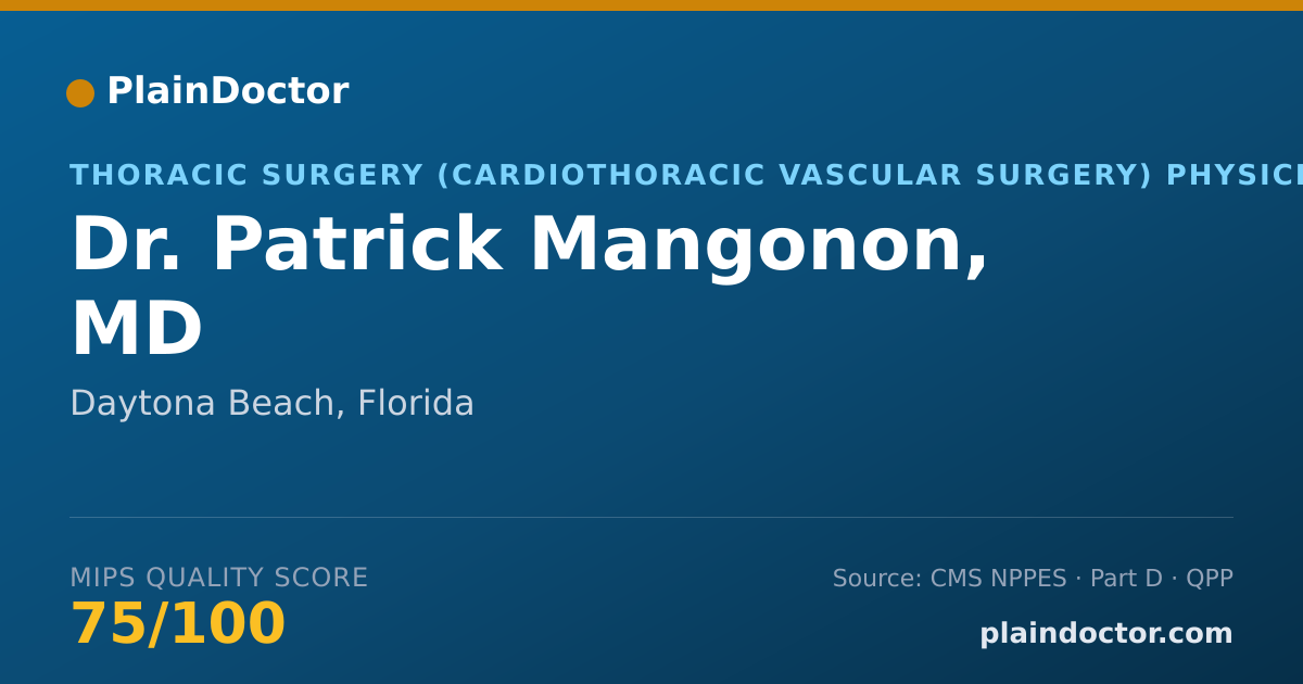Shareable card for Patrick Mangonon, MD - Thoracic Surgery (Cardiothoracic Vascular Surgery) Physician, Daytona Beach, FL