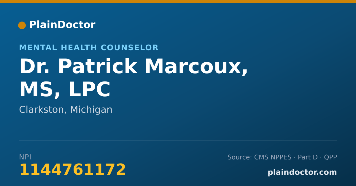 Shareable card for Patrick Marcoux, MS, LPC - Mental Health Counselor, Clarkston, MI