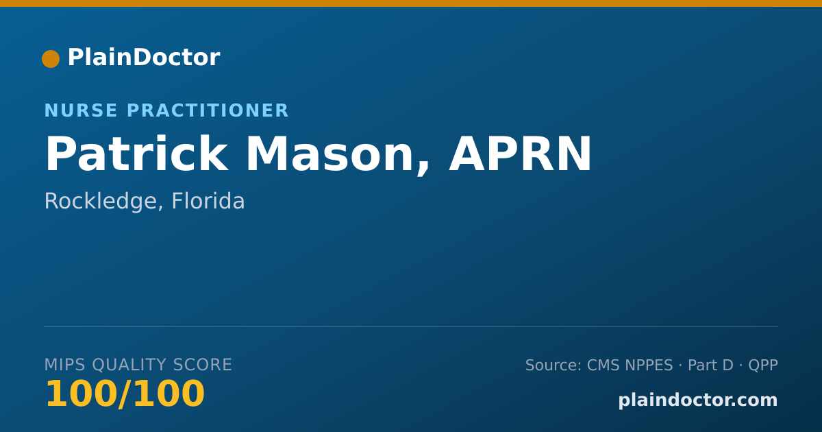 Shareable card for Patrick Mason, APRN - Acute Care Nurse Practitioner, Rockledge, FL