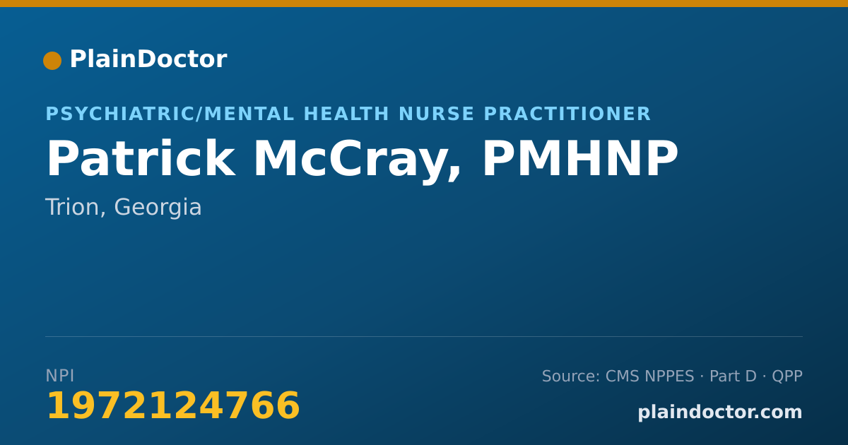 Shareable card for Patrick McCray, PMHNP - Psychiatric/Mental Health Nurse Practitioner, Trion, GA