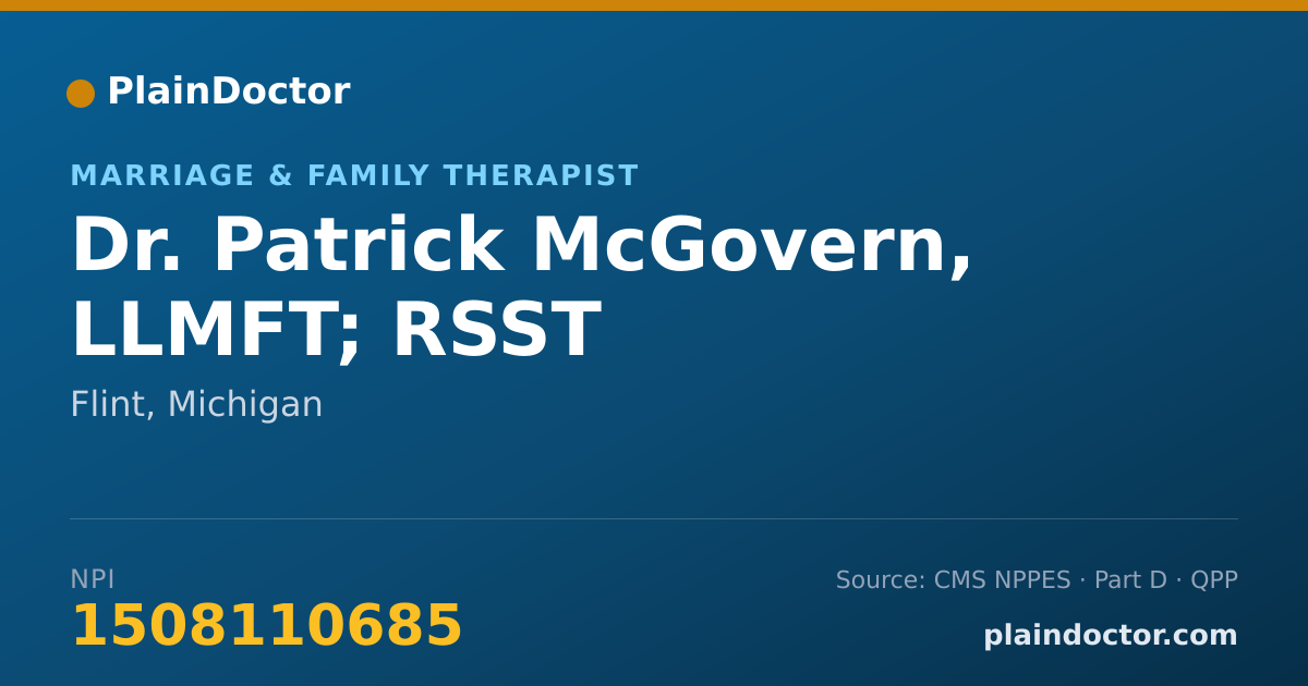 Shareable card for Patrick McGovern, LLMFT; RSST - Marriage & Family Therapist, Flint, MI