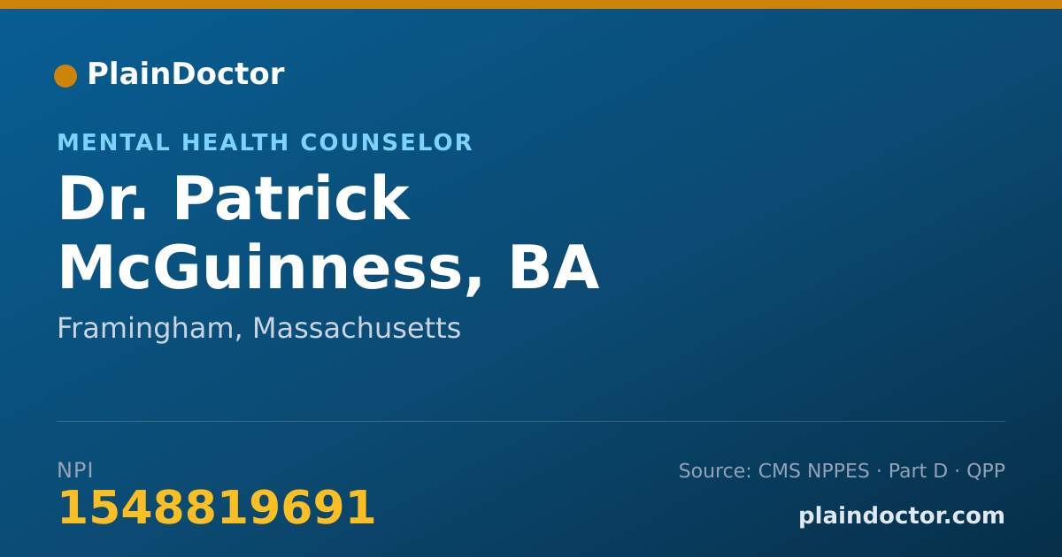 Shareable card for Patrick McGuinness, BA - Mental Health Counselor, Framingham, MA