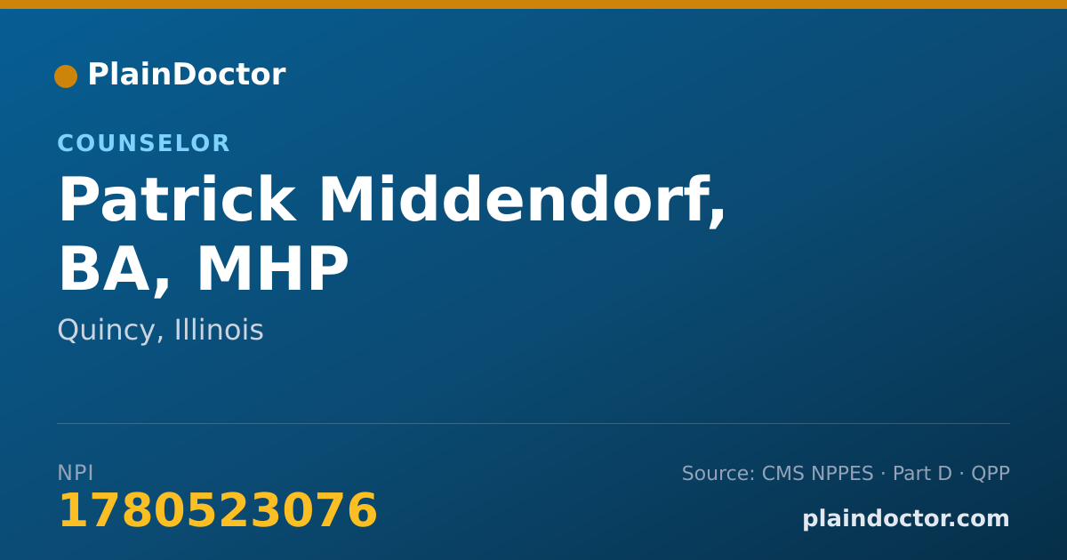 Shareable card for Patrick Middendorf, BA, MHP - Counselor, Quincy, IL