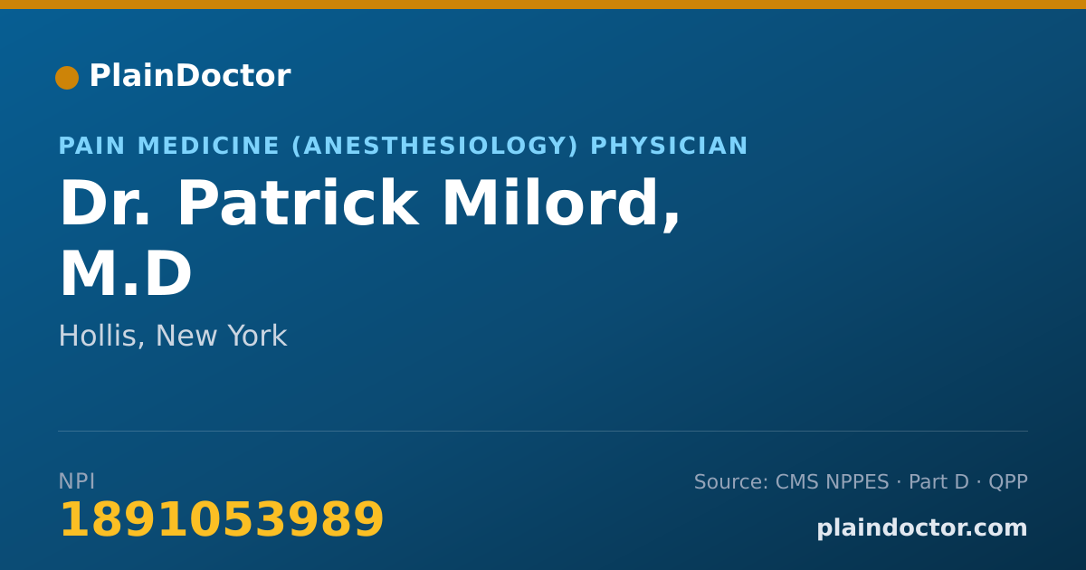 Shareable card for Patrick Milord, M.D - Pain Medicine (Anesthesiology) Physician, Hollis, NY