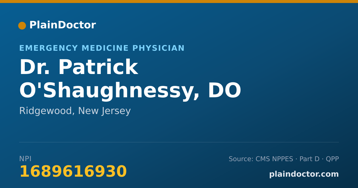 Shareable card for Patrick O'Shaughnessy, DO - Emergency Medicine Physician, Ridgewood, NJ