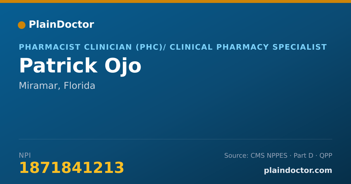 Shareable card for Patrick Ojo - Pharmacist Clinician (PhC)/ Clinical Pharmacy Specialist, Miramar, FL