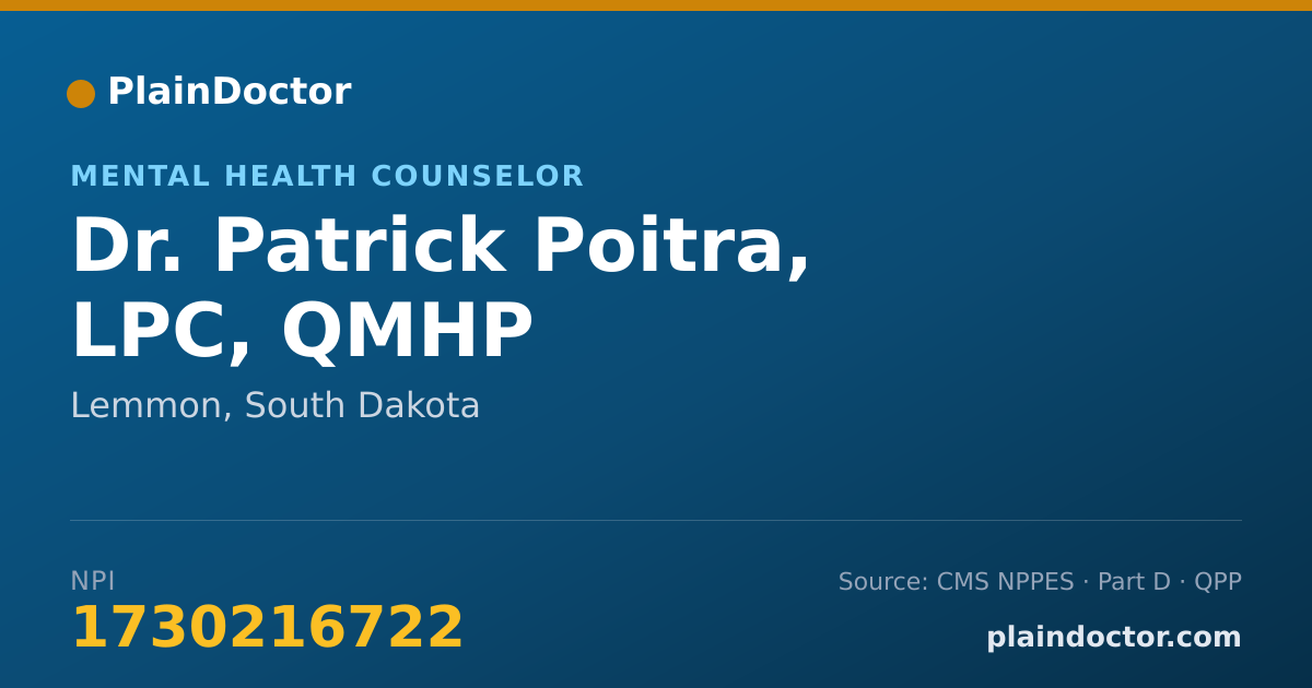 Shareable card for Patrick Poitra, LPC, QMHP - Mental Health Counselor, Lemmon, SD