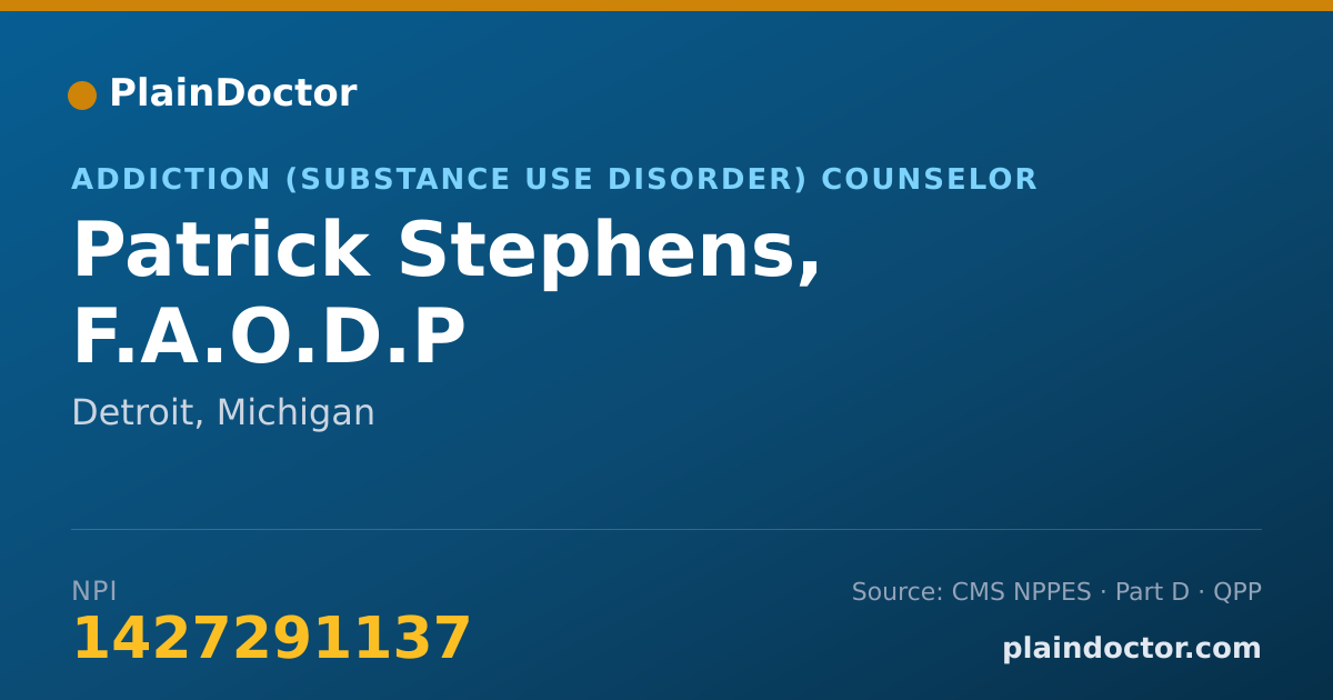 Shareable card for Patrick Stephens, F.A.O.D.P - Addiction (Substance Use Disorder) Counselor, Detroit, MI