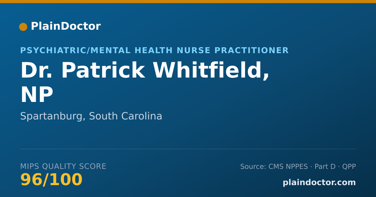 Shareable card for Patrick Whitfield, NP - Psychiatric/Mental Health Nurse Practitioner, Spartanburg, SC