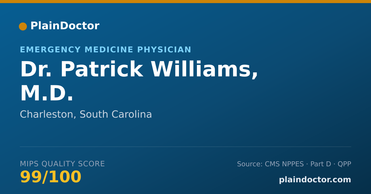 Shareable card for Patrick Williams, M.D. - Emergency Medicine Physician, Charleston, SC