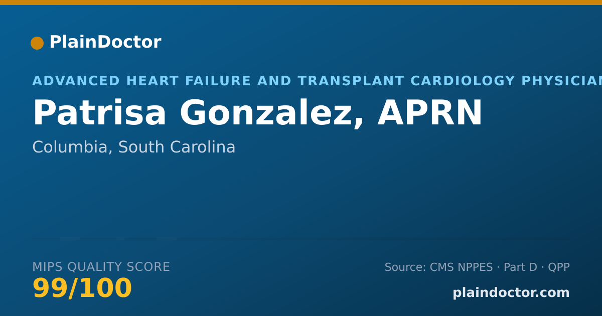 Shareable card for Patrisa Gonzalez, APRN - Advanced Heart Failure and Transplant Cardiology Physician, Columbia, SC
