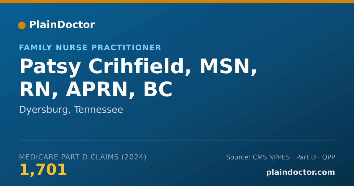Shareable card for Patsy Crihfield, MSN, RN, APRN, BC - Family Nurse Practitioner, Dyersburg, TN
