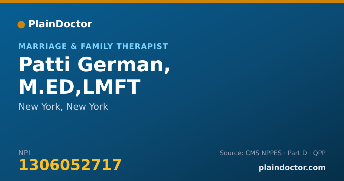Shareable card for Patti German, M.ED,LMFT - Marriage & Family Therapist, New York, NY
