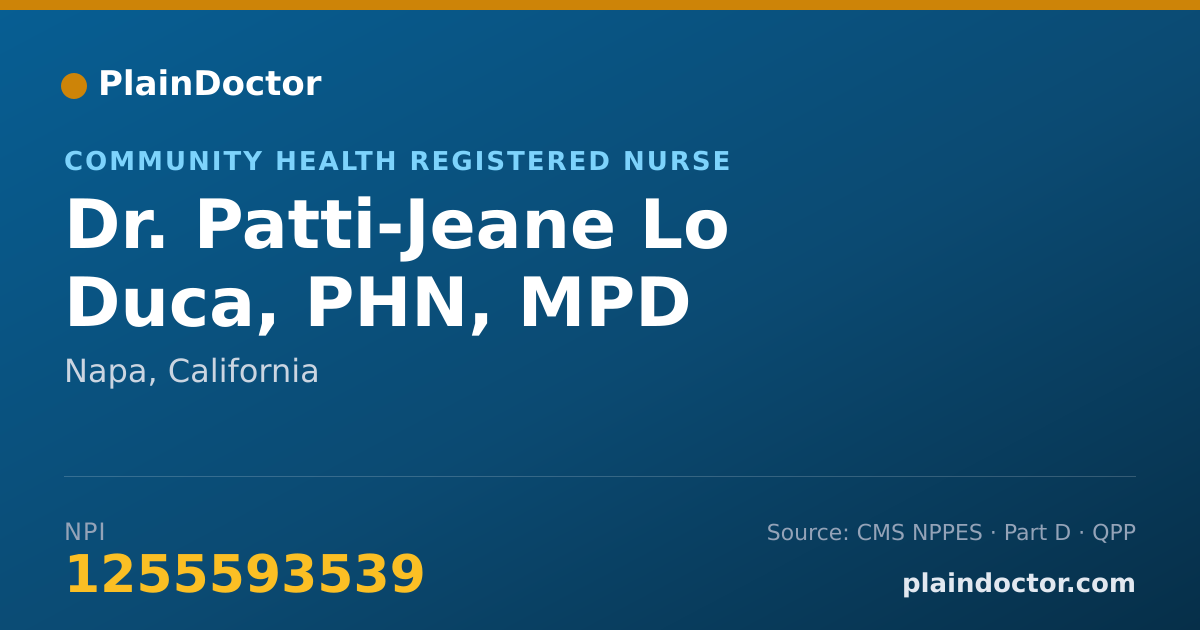 Shareable card for Patti-Jeane Lo Duca, PHN, MPD - Community Health Registered Nurse, Napa, CA