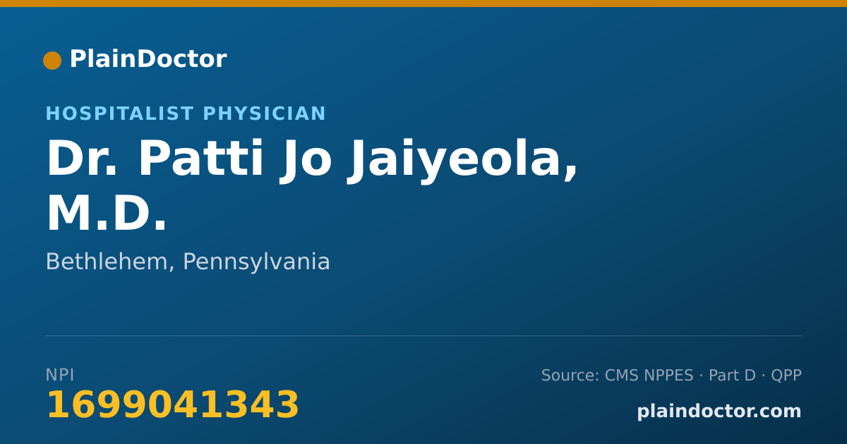 Shareable card for Patti Jo Jaiyeola, M.D. - Hospitalist Physician, Bethlehem, PA