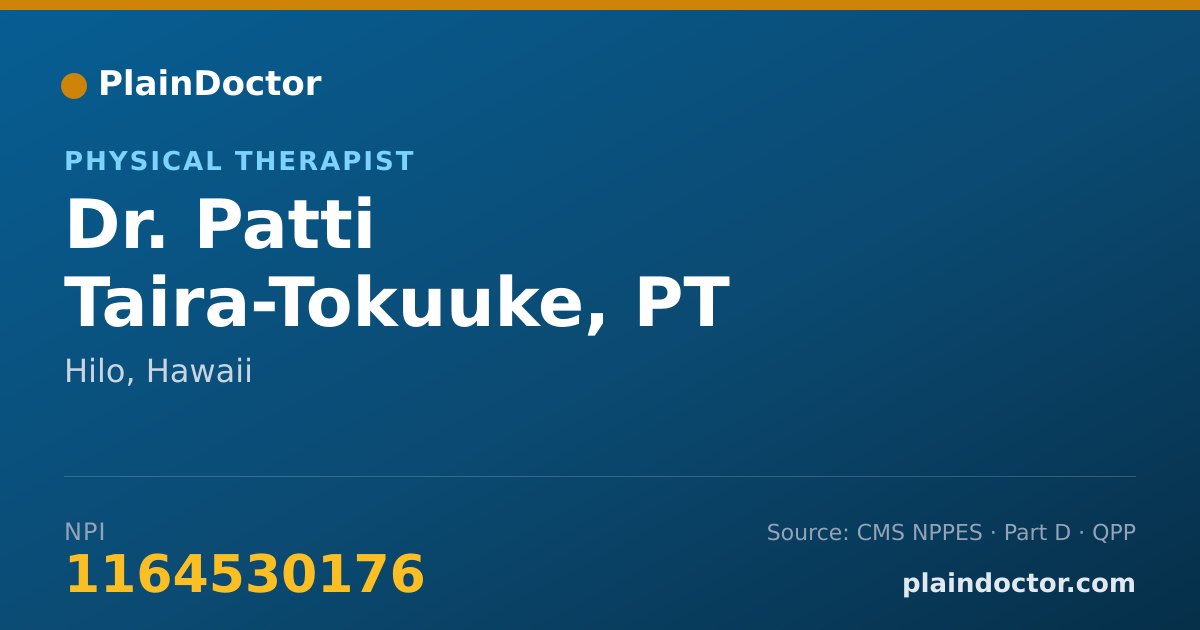 Shareable card for Patti Taira-Tokuuke, PT - Physical Therapist, Hilo, HI