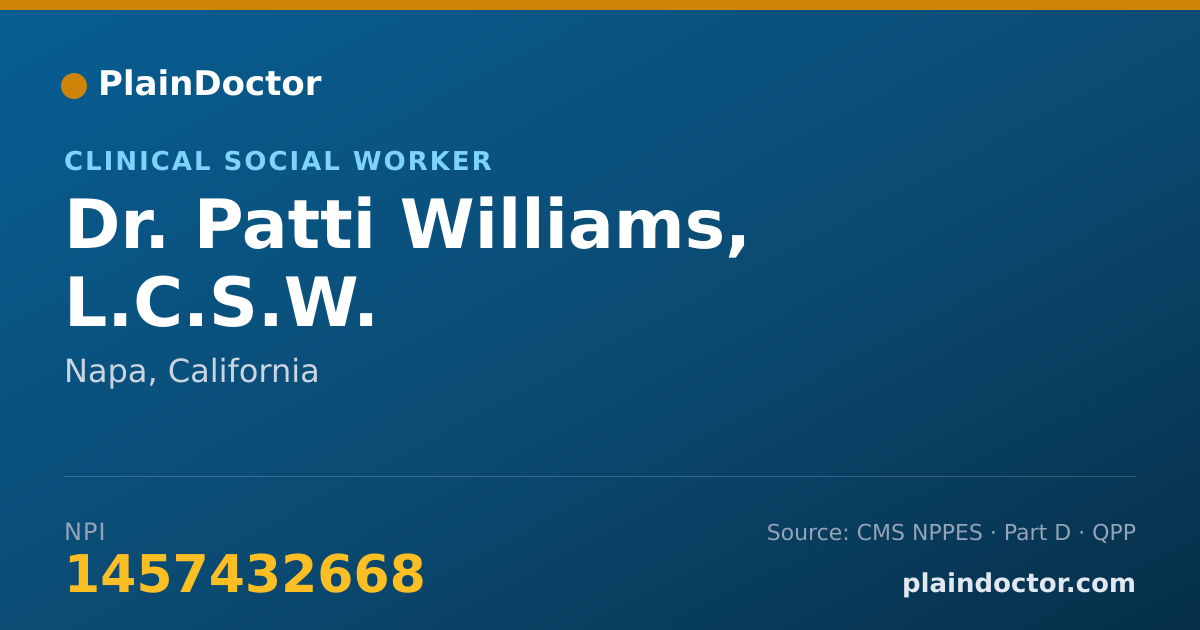 Shareable card for Patti Williams, L.C.S.W. - Clinical Social Worker, Napa, CA