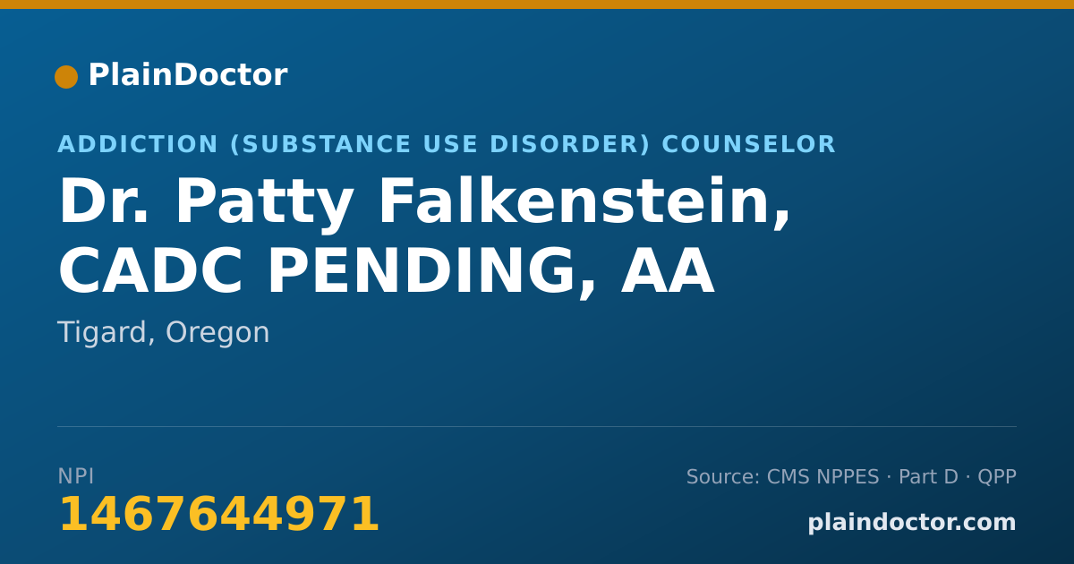 Shareable card for Patty Falkenstein, CADC PENDING, AA - Addiction (Substance Use Disorder) Counselor, Tigard, OR