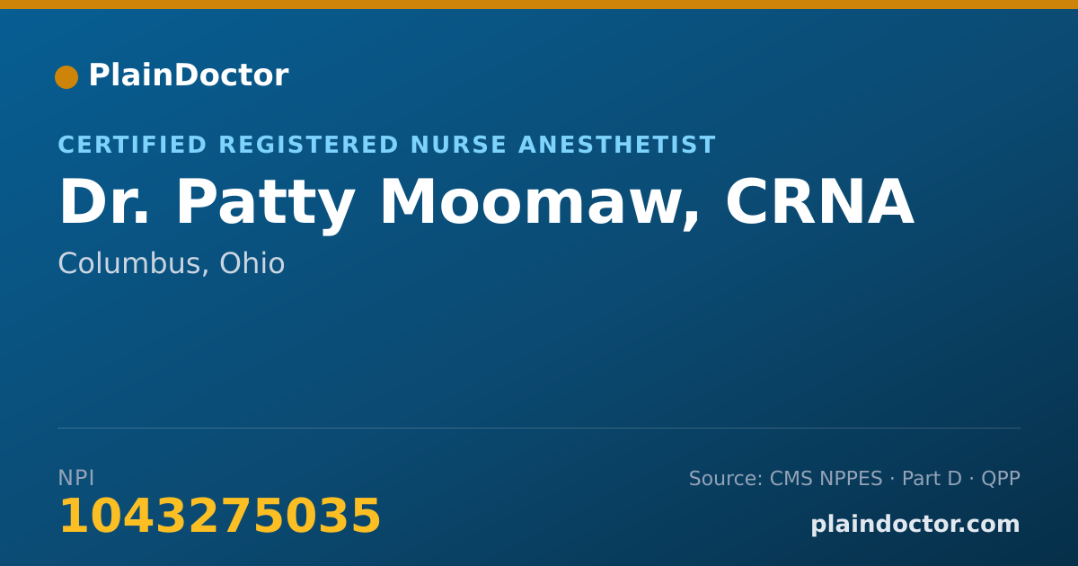 Shareable card for Patty Moomaw, CRNA - Certified Registered Nurse Anesthetist, Columbus, OH