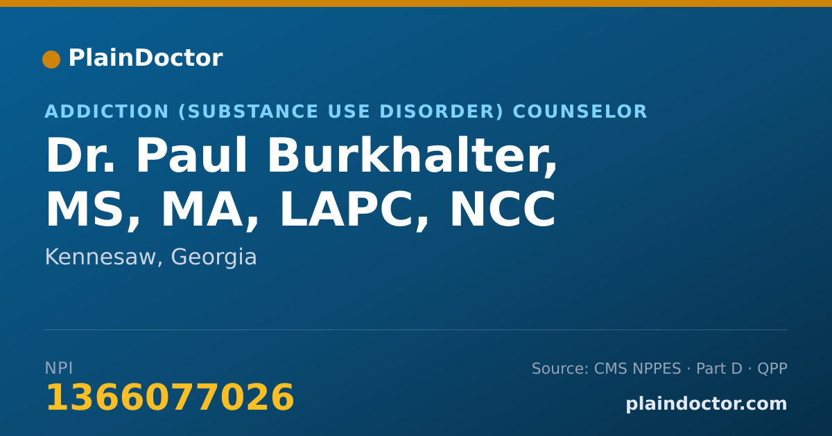 Shareable card for Paul Burkhalter, MS, MA, LAPC, NCC - Addiction (Substance Use Disorder) Counselor, Kennesaw, GA