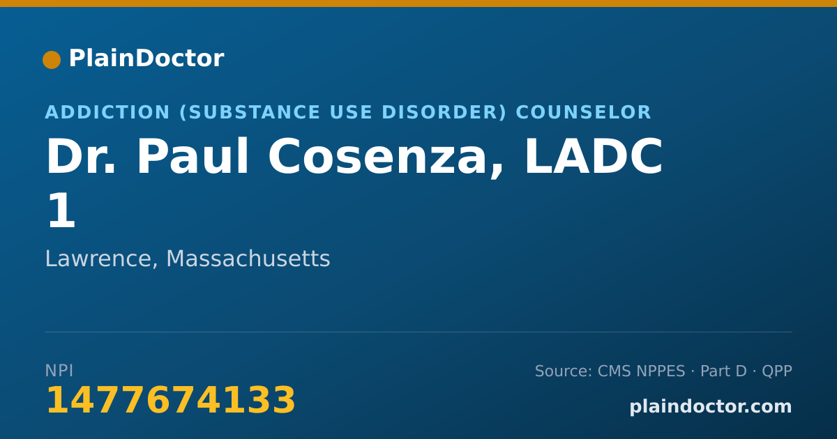 Shareable card for Paul Cosenza, LADC 1 - Addiction (Substance Use Disorder) Counselor, Lawrence, MA