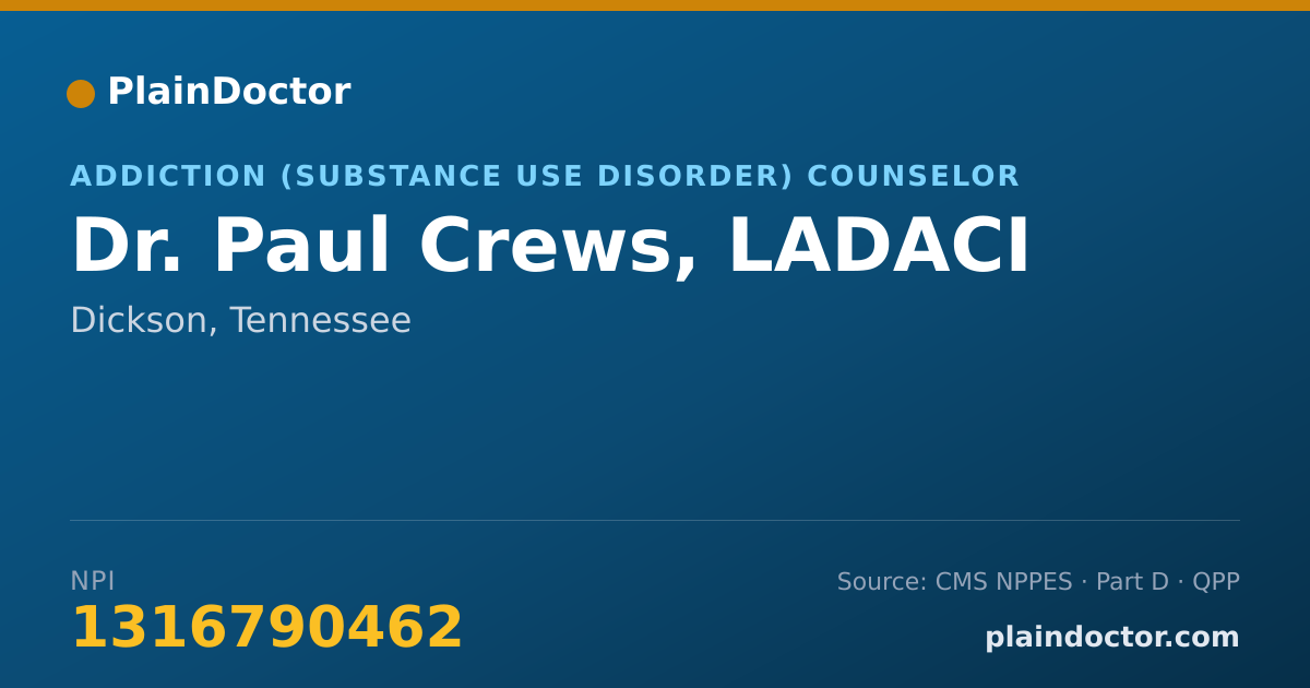 Shareable card for Paul Crews, LADACI - Addiction (Substance Use Disorder) Counselor, Dickson, TN