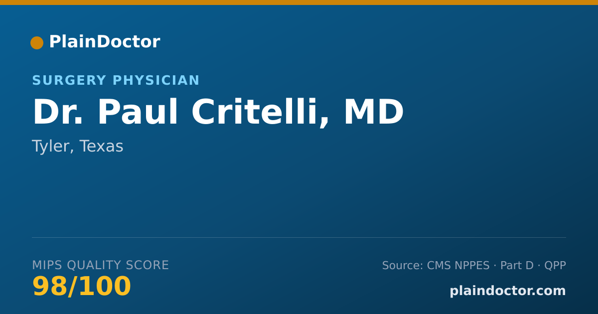 Shareable card for Paul Critelli, MD - Surgery Physician, Tyler, TX
