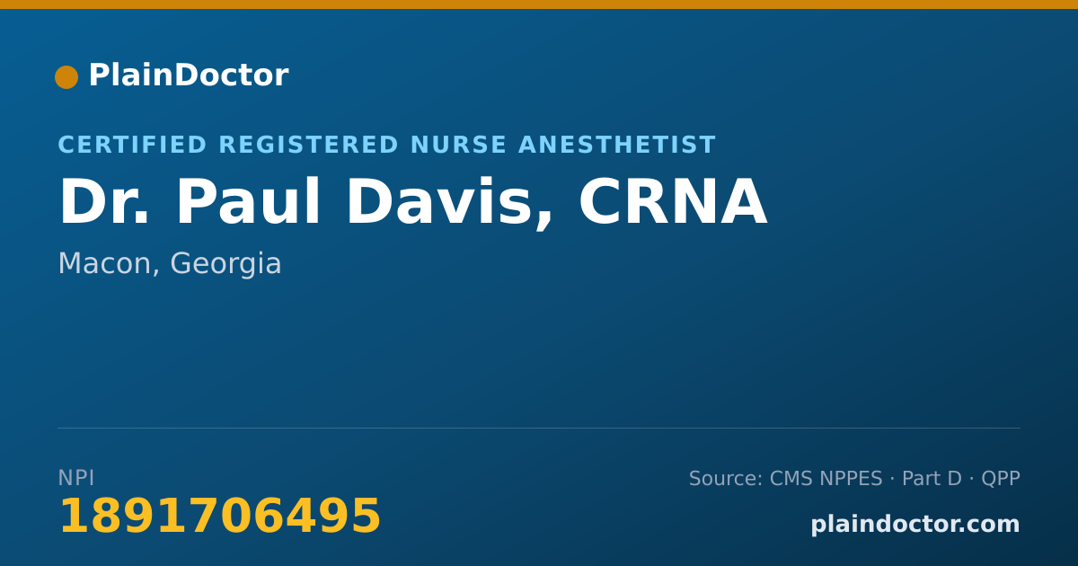 Shareable card for Paul Davis, CRNA - Certified Registered Nurse Anesthetist, Macon, GA
