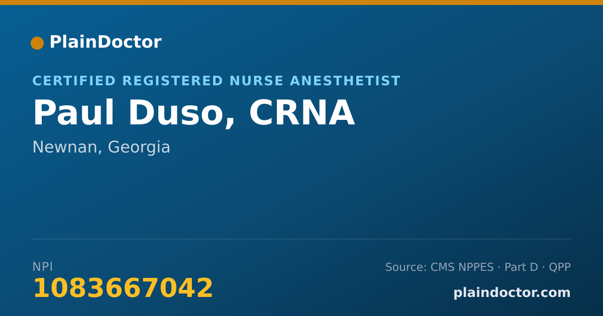 Shareable card for Paul Duso, CRNA - Certified Registered Nurse Anesthetist, Newnan, GA