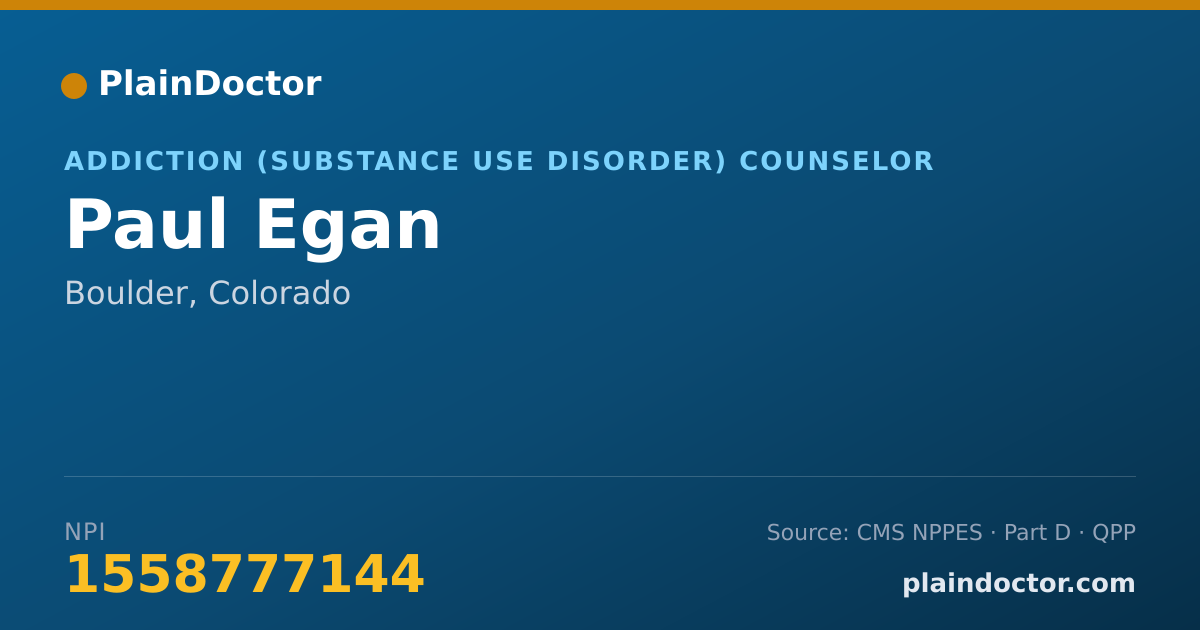 Shareable card for Paul Egan - Addiction (Substance Use Disorder) Counselor, Boulder, CO