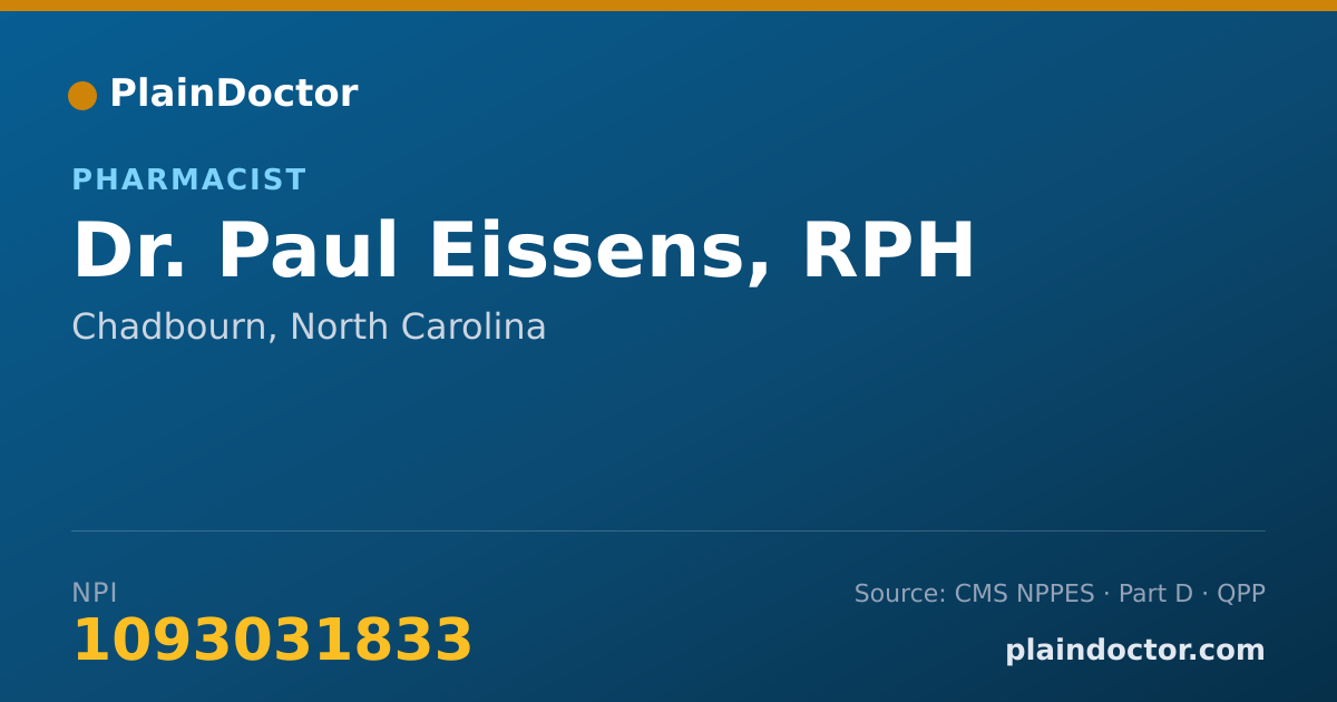 Shareable card for Paul Eissens, RPH - Pharmacist, Chadbourn, NC