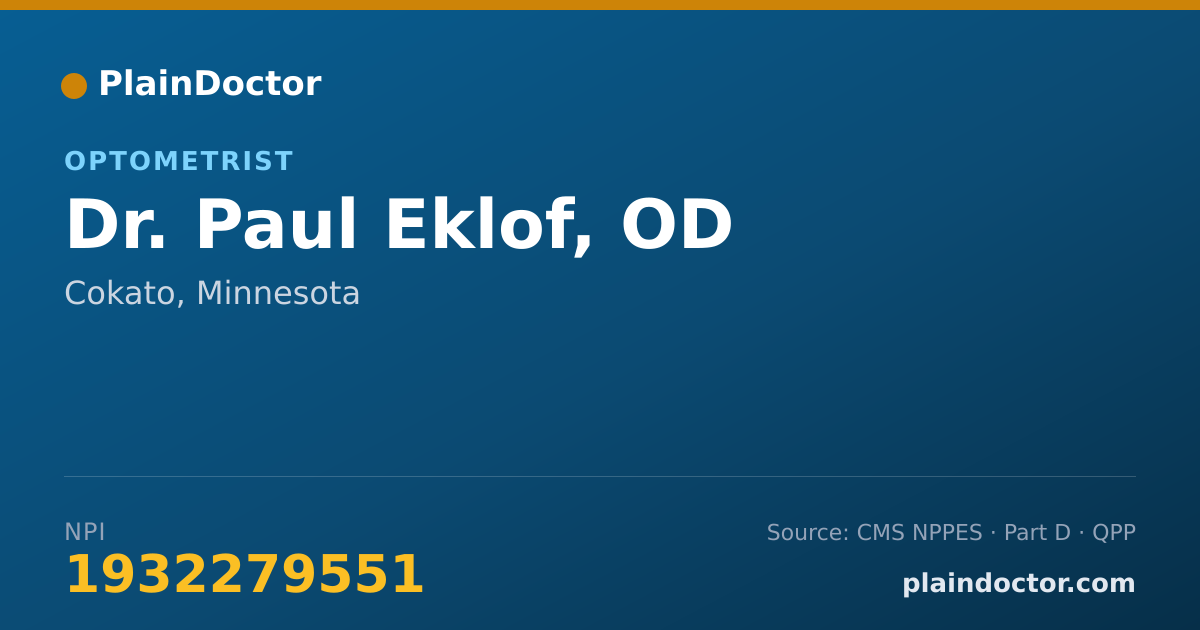 Shareable card for Paul Eklof, OD - Optometrist, Cokato, MN