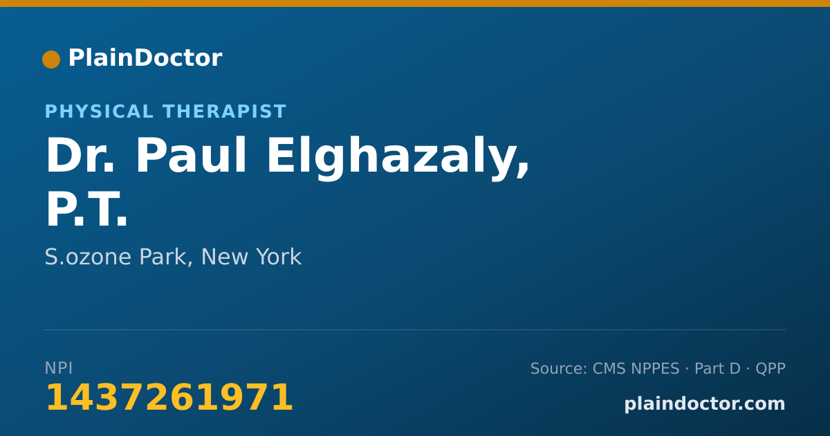 Shareable card for Paul Elghazaly, P.T. - Physical Therapist, S.ozone Park, NY
