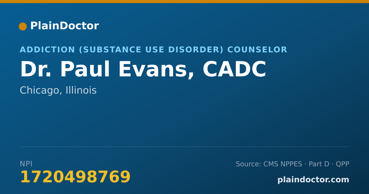 Shareable card for Paul Evans, CADC - Addiction (Substance Use Disorder) Counselor, Chicago, IL