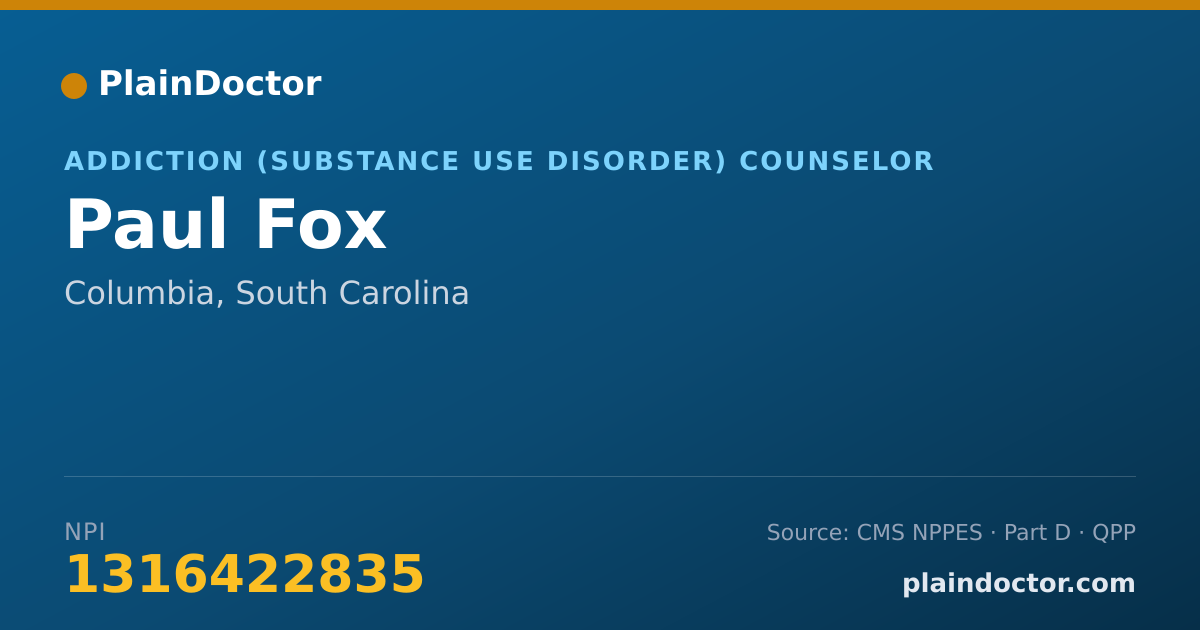 Shareable card for Paul Fox - Addiction (Substance Use Disorder) Counselor, Columbia, SC