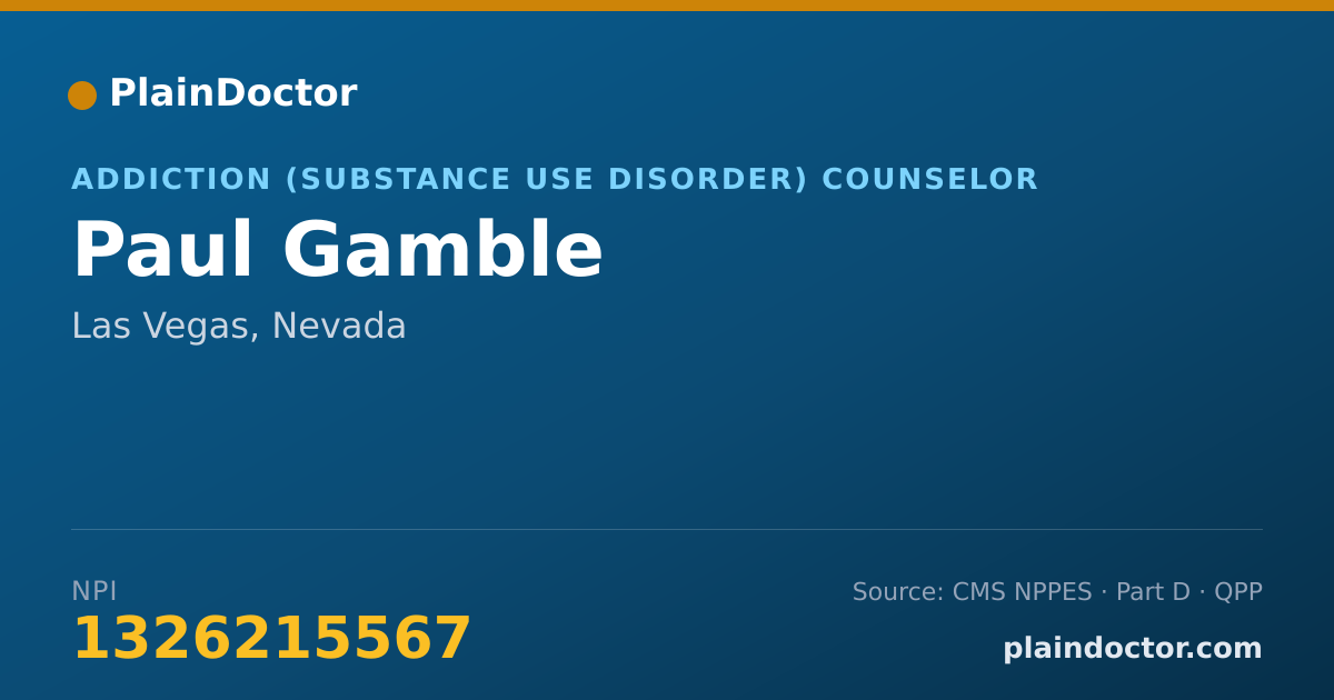 Shareable card for Paul Gamble - Addiction (Substance Use Disorder) Counselor, Las Vegas, NV