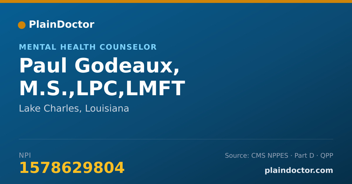 Shareable card for Paul Godeaux, M.S.,LPC,LMFT - Mental Health Counselor, Lake Charles, LA